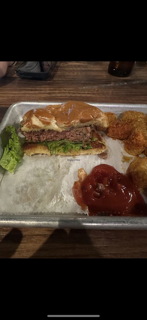 Vegan impossible burger with tots  at Recbar 812 in New Albany