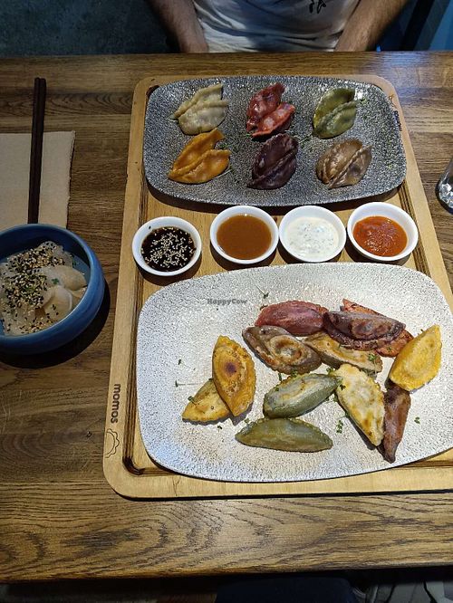 Vegan dumplings & pickled radish. at Momos - Organic Veggie Dumplings in Berlin