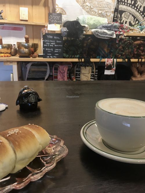 Vegan salt bread and vegan latte  at jejudobrrwercoffee - 재주도부러워커피 - Maybe closed in Jeju