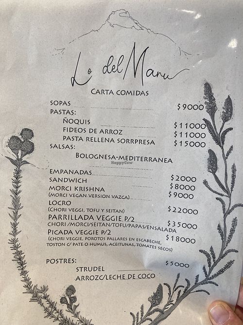 Menu  at Lo del Manu in El Chalten