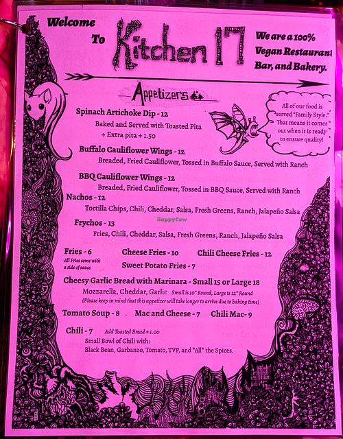 Menu page at Kitchen 17 at Kitchen 17 in Chicago