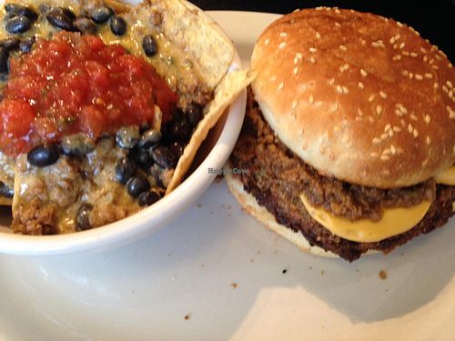chili cheese burger and side of nachos  at Kitchen 17 in Chicago