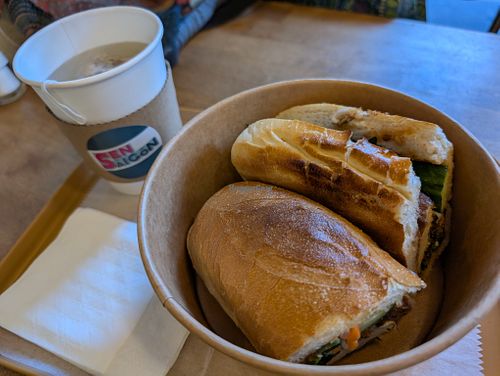 Lemongrass Tofu and Mushroom Banh Mi, with tea at Sen Saigon in New York City
