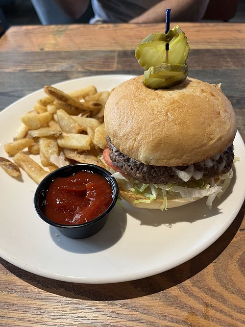 Impossible burger with vegan mayo and vegan mozzarella. Fries are better than expected!  at MIX in Mount Pleasant