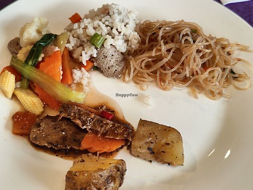 Tang hoon, rice, assorted vegetables and potatoes at Celestial's Food in Batam