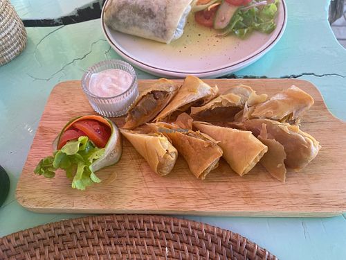 Massaman spring rolls  at Pak Pak Vegan Food in Trat