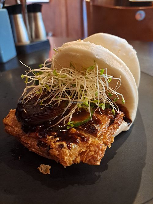 Vegan 'roast duck' bao bun at September Vegan Food in Wellington