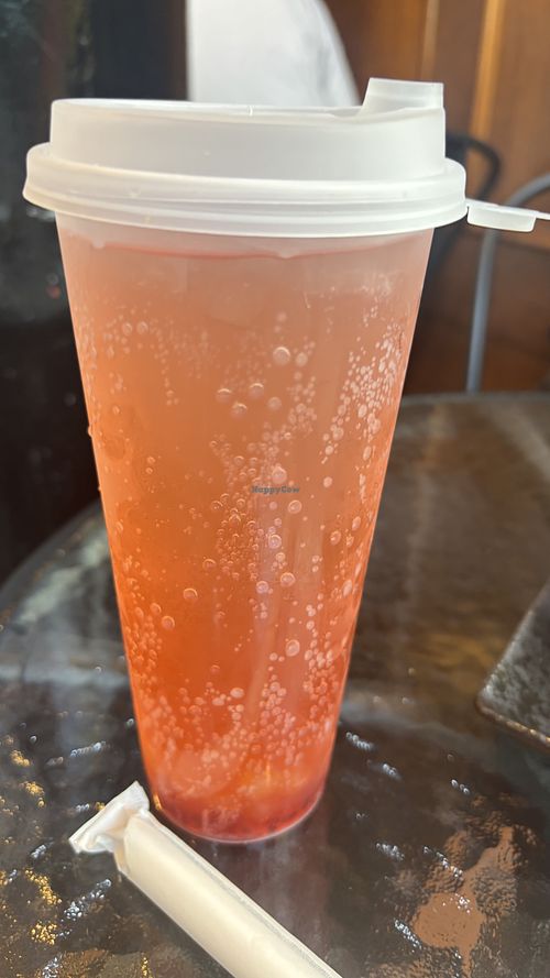 Raspberry strawberry bubble teaa  at September Vegan Food in Wellington