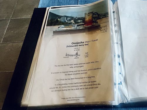Menu page of what I drank. Full descriptions of each tea  at BIBIBIDANG in Busan