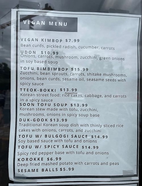 All vegan menu!!   at K-BBQ Express in Corvallis