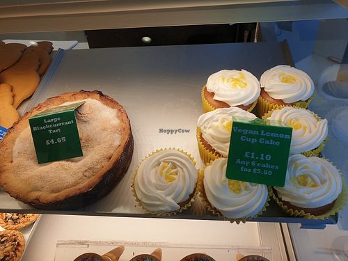 Large Black currant tart and Vegan lemon cupcakes. at Brutons The Bakers - Clare Rd in Cardiff