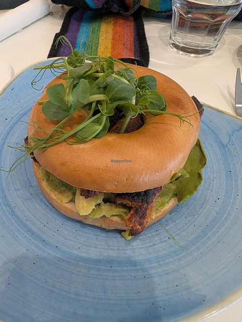 Sausage and avocado bagel at Joys Coffee House in Otley