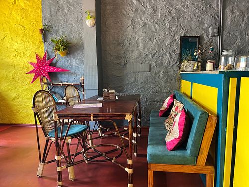 Bright interior at Soul Bistro in Varkala
