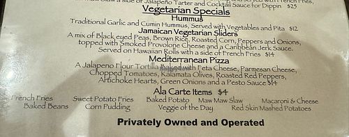 Vegetarian menu  at Foxfire Grille in Snowshoe