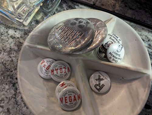 Vegan pins at Village Farmacy  in Poland