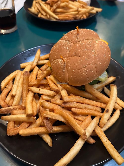 "Humboldt Green Party" with Beyond patty, vegan mayo, and vegan cheese. at Lost Coast Brewery in Eureka