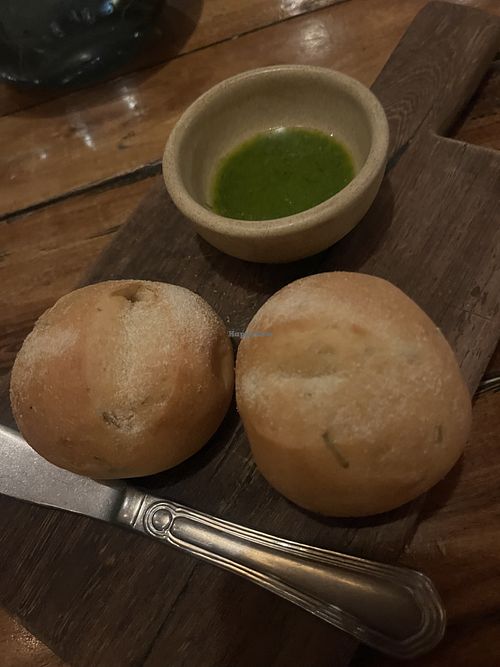 Vegan rolls with a vegan dipping pesto sauce  at Mandarina Seaside Restaurant in Holbox