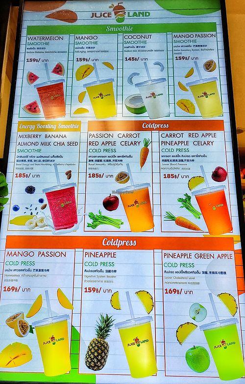 Juice menu at BKK - Juice Land in Samut Prakan