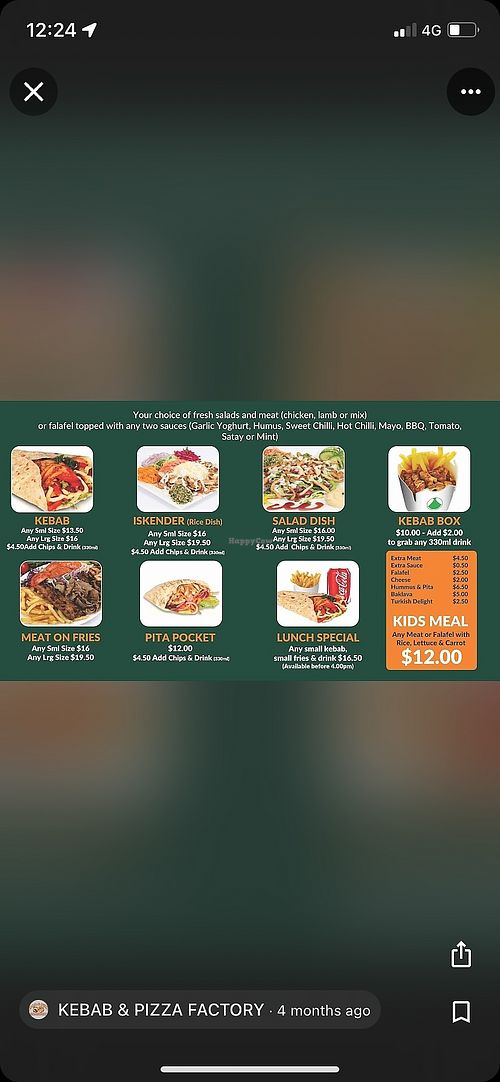 Kebab meals can be vegan with falafel and hummus  at Kebab and Pizza Factory in Ruakaka