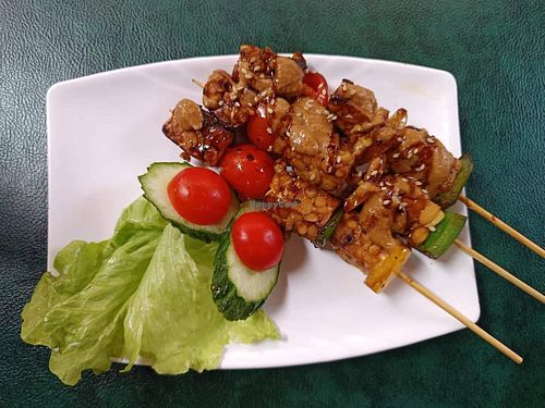 Tempeh brochette #Veganuary at Jez's Corner in Outlying Islands