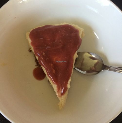 raw strawberry cheezecake at Vegan Flava Cafe in Durham