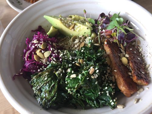 Rice Bowl w/ kale, sauerkraut, tempeh ... at Wharf Road in Coromandel