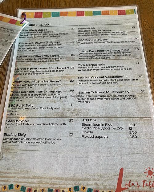 Menu  at Lola's Table in Wentworth Point