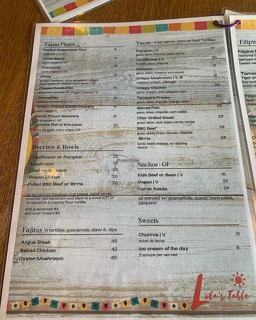 Menu  at Lola's Table in Wentworth Point