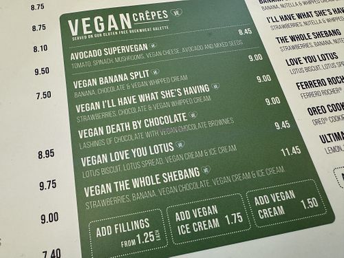 vegan menu  at Crepeaffaire - Hippodrome in London