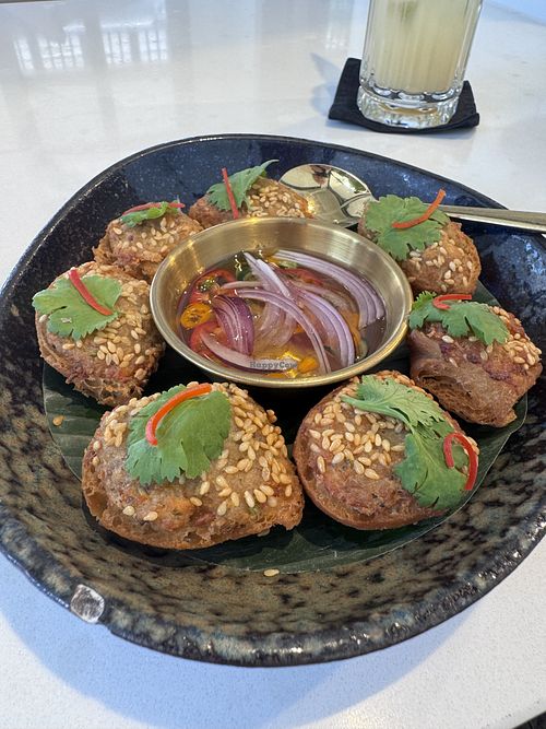 
VEGAN DEEP-FRIED DOUCH WITH SAVOURY FILLING  at Vegan Mahanakhon in Bangkok