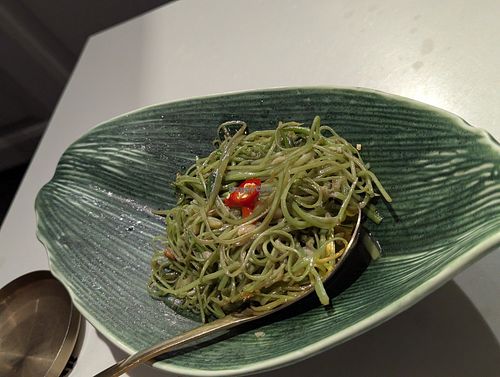 Shredded morning glory at Vegan Mahanakhon in Bangkok