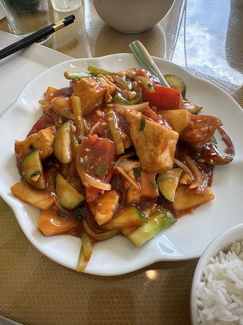 Vegan sweet and sour tofu  at Chay Restaurant in Falls Church