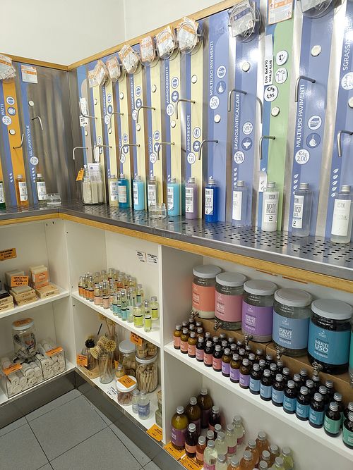 Tap station with soap and washing concentrate at Negozio Leggero   in Turin