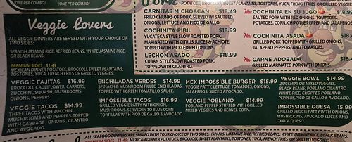 Veggie Menu at Fresh Guacamole Tequila & Bar in Ormond Beach