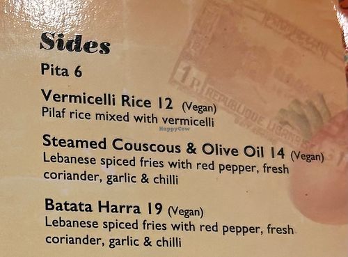excerpt from the menu at DXB - Comptoir Libanais in Dubai