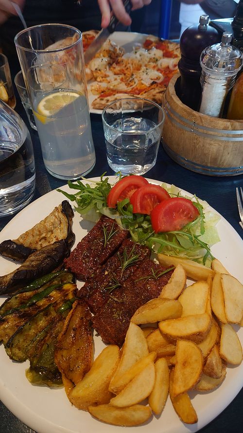 Grilled veggies with "meat", soooooo good!!! at Meow Pizzeria Verde in Innsbruck