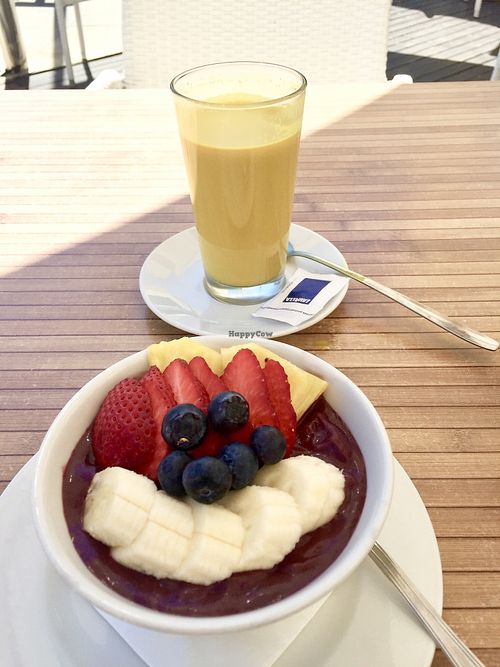 Açaí bowl and turmeric latte.  at Terra Sana in Estepona