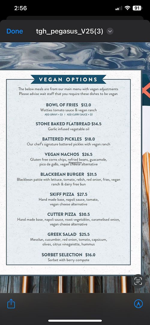 Vegan Menu  at The Good Home in Pegasus