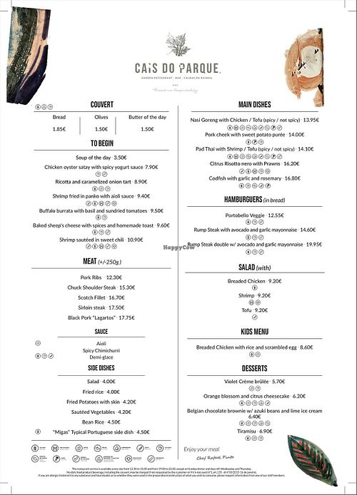 Restaurant menu, available online  at Cais Do Parque in Caldas Da Rainha