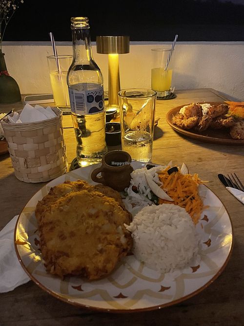 Croquetas de papa, zanahoria y carne de soya. Croquettes made with potato, carrots and soy meat. Wow!  at Cabañas Mágico Atardecer in Oaxaca