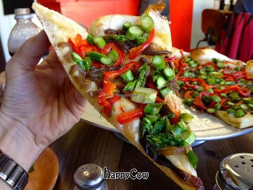 Today's special was California Asparagus with peppers and caramelized onions.  The crust is amazing. at Nick's Pizza in Oakland