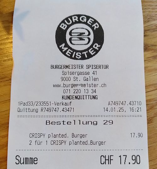 Veganuary Aktion. 2 für 1 at Burgermeister Spisertor in St Gallen