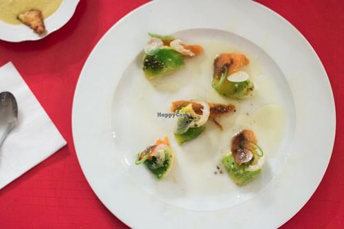 sweet potato and avocado sashimi at Zakaim - Vegan Boutique in Tel Aviv