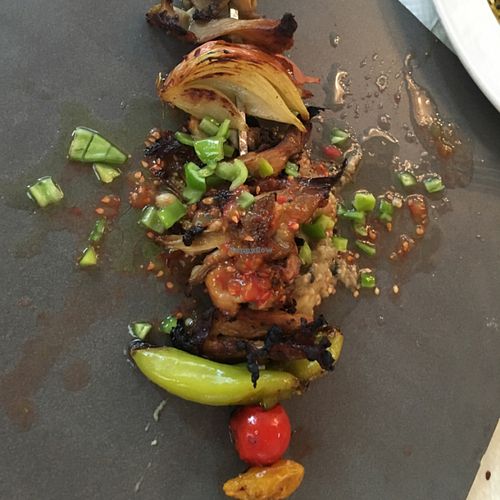 skewer on coals at Zakaim - Vegan Boutique in Tel Aviv
