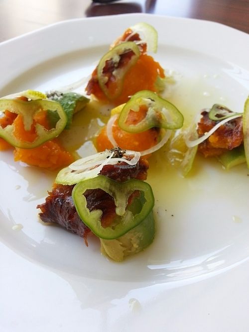 Avocado and sweet potato sashimi at Zakaim - Vegan Boutique in Tel Aviv