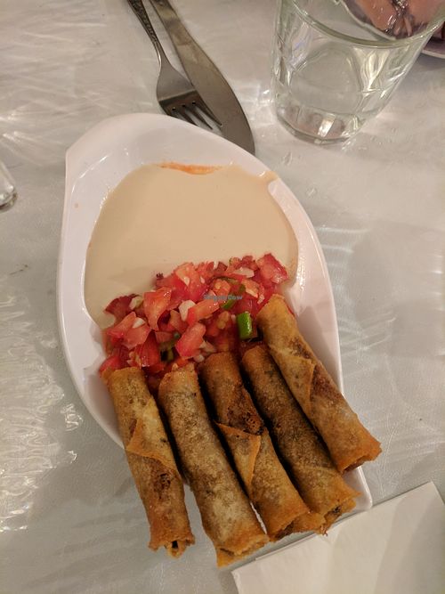 Homemade cigars filled with mushrooms and potatoes  at Zakaim - Vegan Boutique in Tel Aviv