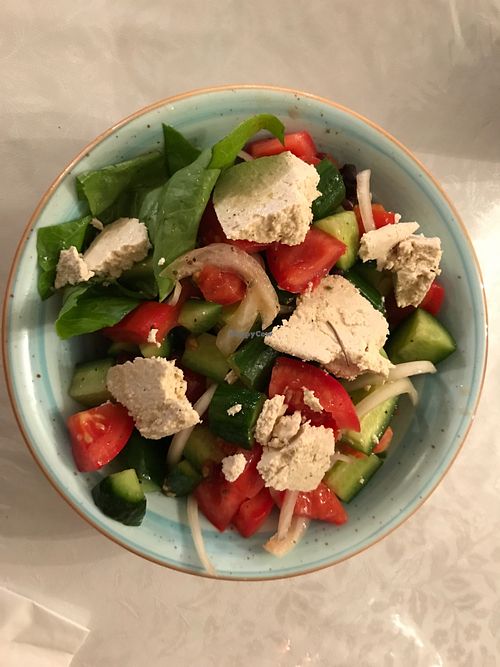 Fatoosh salad with vegan ricotta  at Zakaim - Vegan Boutique in Tel Aviv