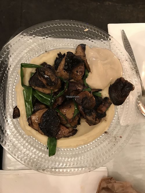 Grilled mushrooms over lima cream  at Zakaim - Vegan Boutique in Tel Aviv