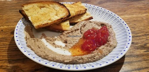 Black lentil pate and cherry tomato jam at Zakaim - Vegan Boutique in Tel Aviv
