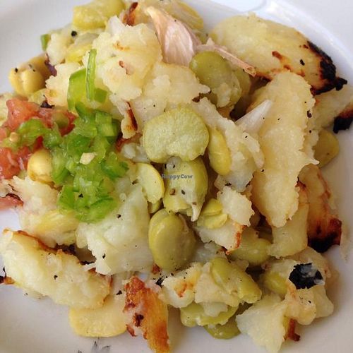 Green Fava Bean and Potato Dish at Zakaim - Vegan Boutique in Tel Aviv